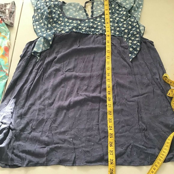 Suzanne Betro Weekend Womens Navy Floral Ruffle Sleeve Round Neck Blouse Size XL - Picture 8 of 11